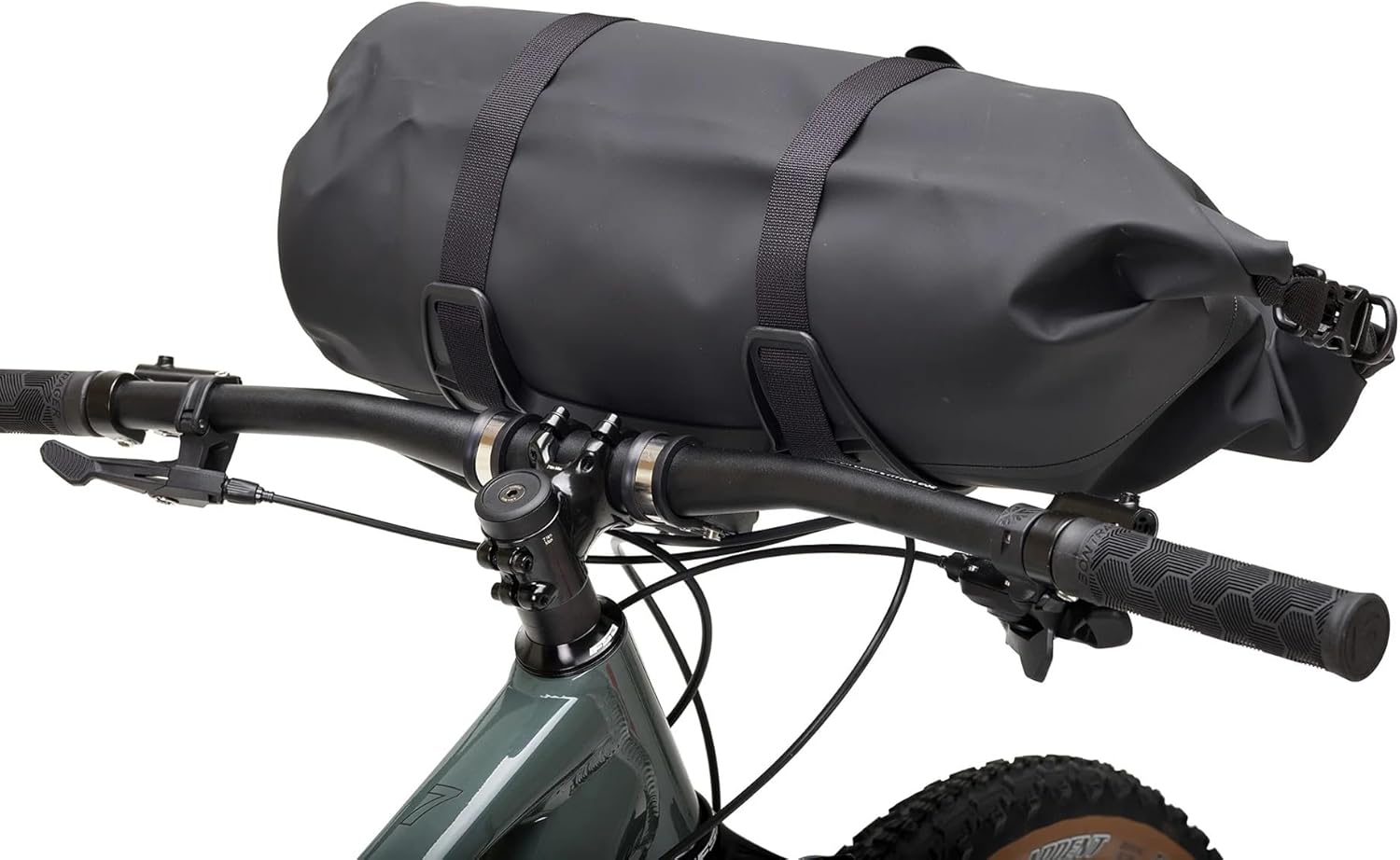aeroe Spider Handlebar Cradle + 12L Heavy Duty Dry Bag Combo Black | Bikepacking Handlebar Bag System for MTB, Gravel & eMTB | Secure, Stable Mount with Waterproof IP65 Dry Bag