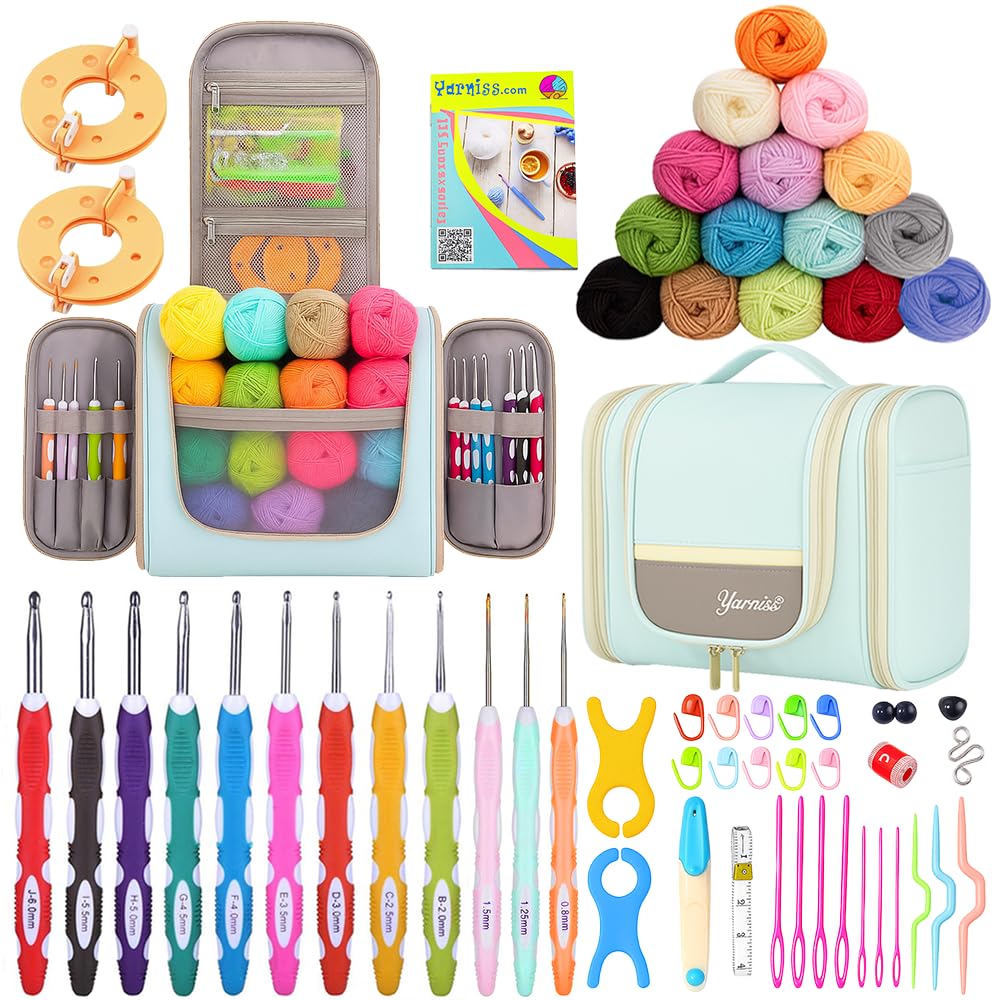 Sponsored Ad - Yarniss Crochet Kits with Case, Beginner Crochet Set Includes 1050 Yards Crochet Yarn & 12 Size Ergonomic Crochet Hooks