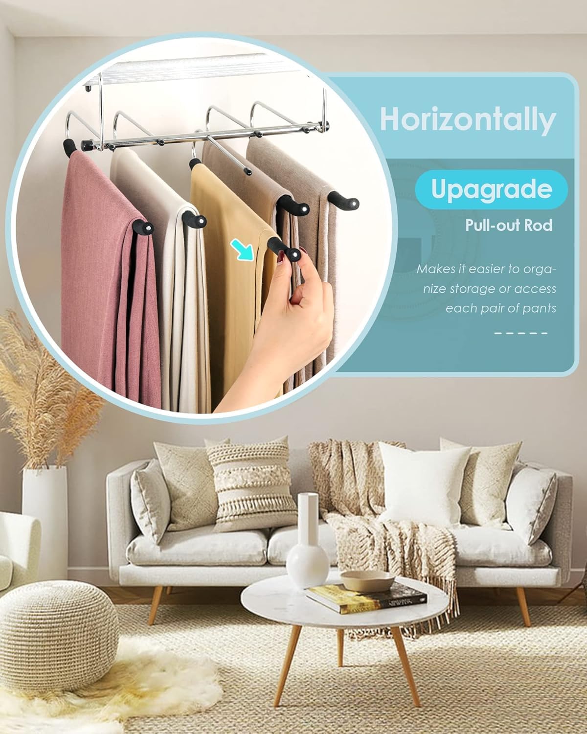 Paquete de 3 perchas para pantalones que ahorran espacio, perchas antideslizantes mejoradas con brazos oscilantes acolchados de espuma, organizador de armario de múltiples capas y almacenamiento para
