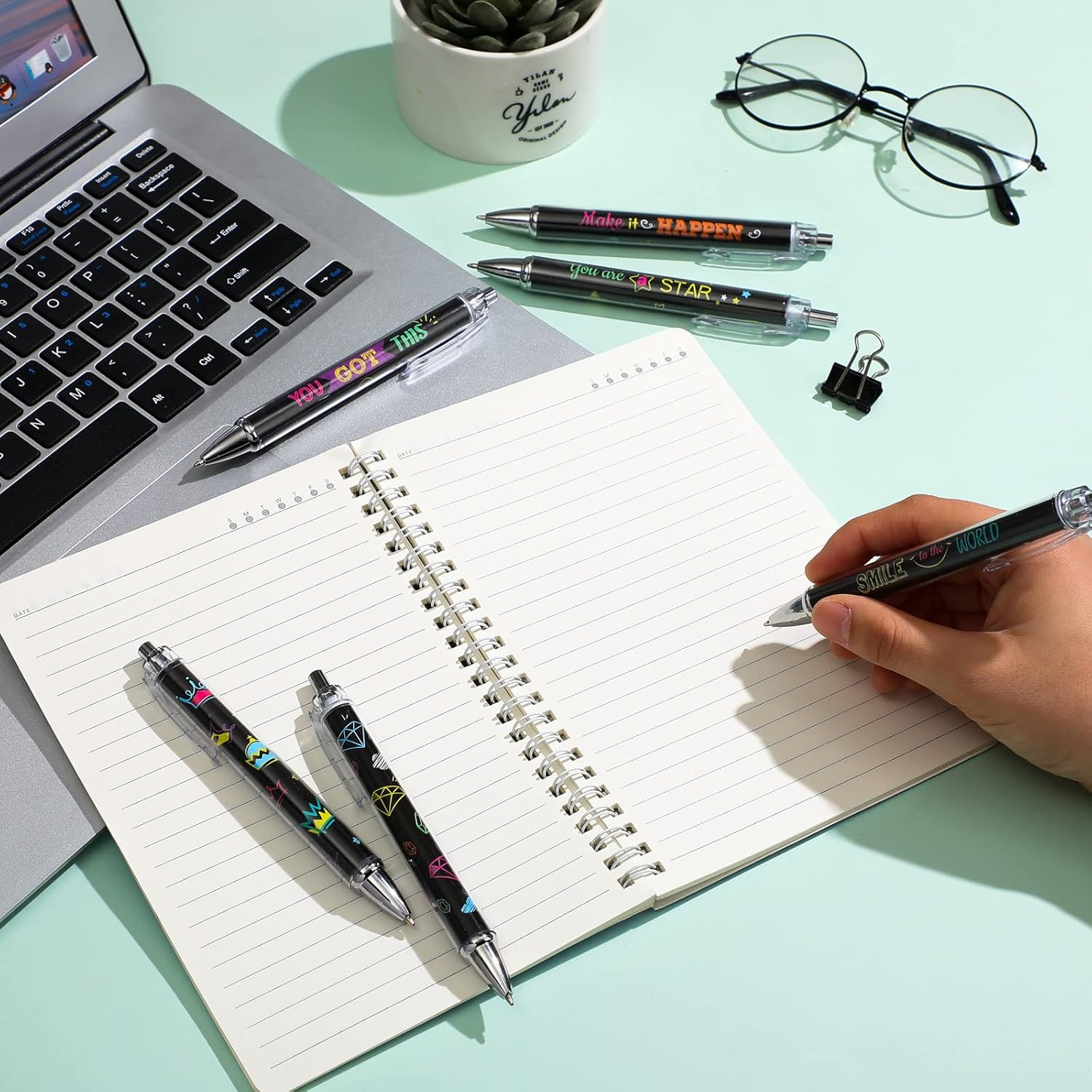 Gueevin 10 Pcs Inspirational Ballpoint Pens Retractable Funny Black Ink Pen Set with Stylus Tip for Office Supplies, 10 Styles (Cute) - Image 4