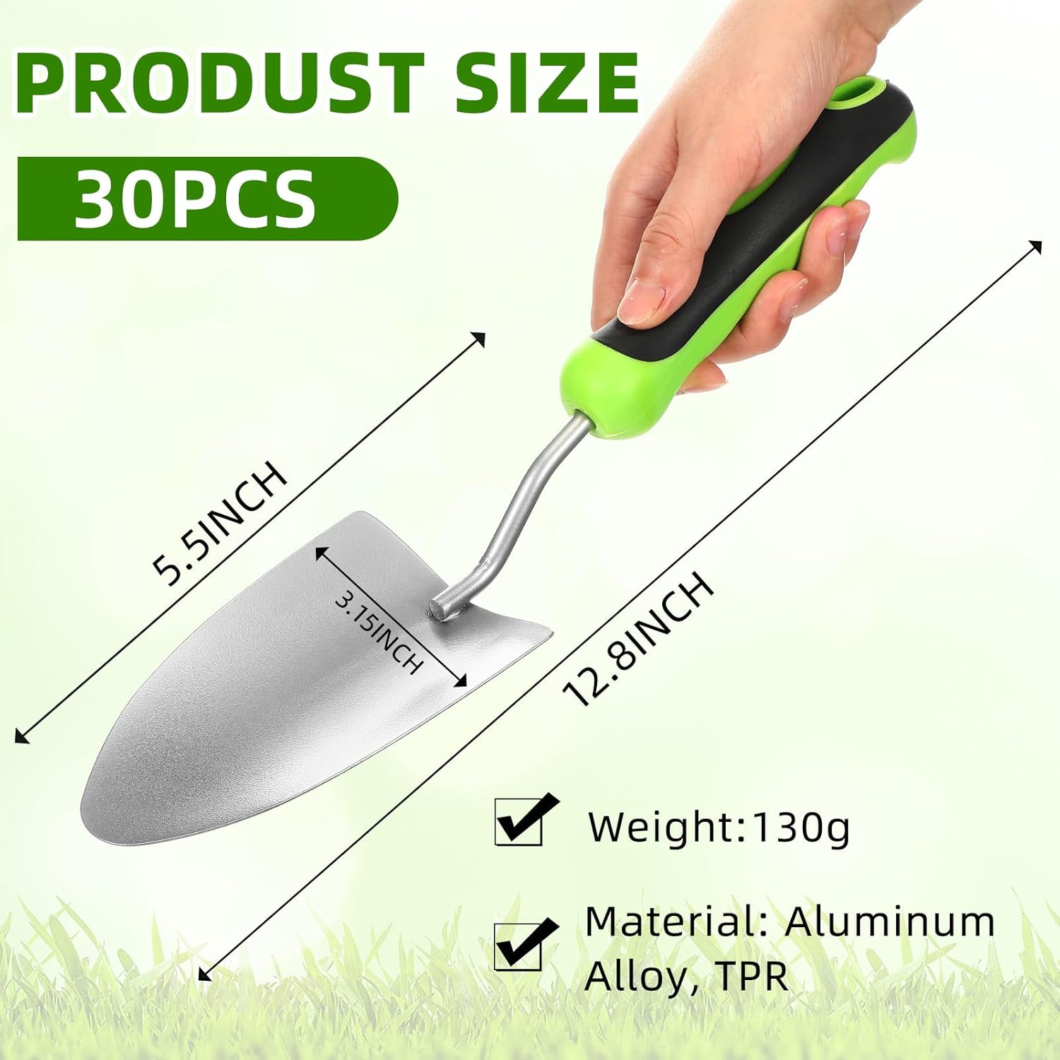 16 Pcs Garden Shovel Aluminum Alloy Heavy Duty Trowel Small Digging Shovels Metal Hand Trowel Spade with Soft Handle for Garden Lawn Yard Planting Tool (Wide Shovel,Green)