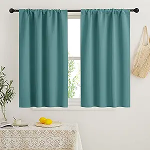 RYB HOME Mini Curtains for Small Window, Blackout Privacy Short Curtains Drapes Energy Efficient Shades for RV Camper Cafe Bathroom, W34 x L45 inches, Set of 2, Teal