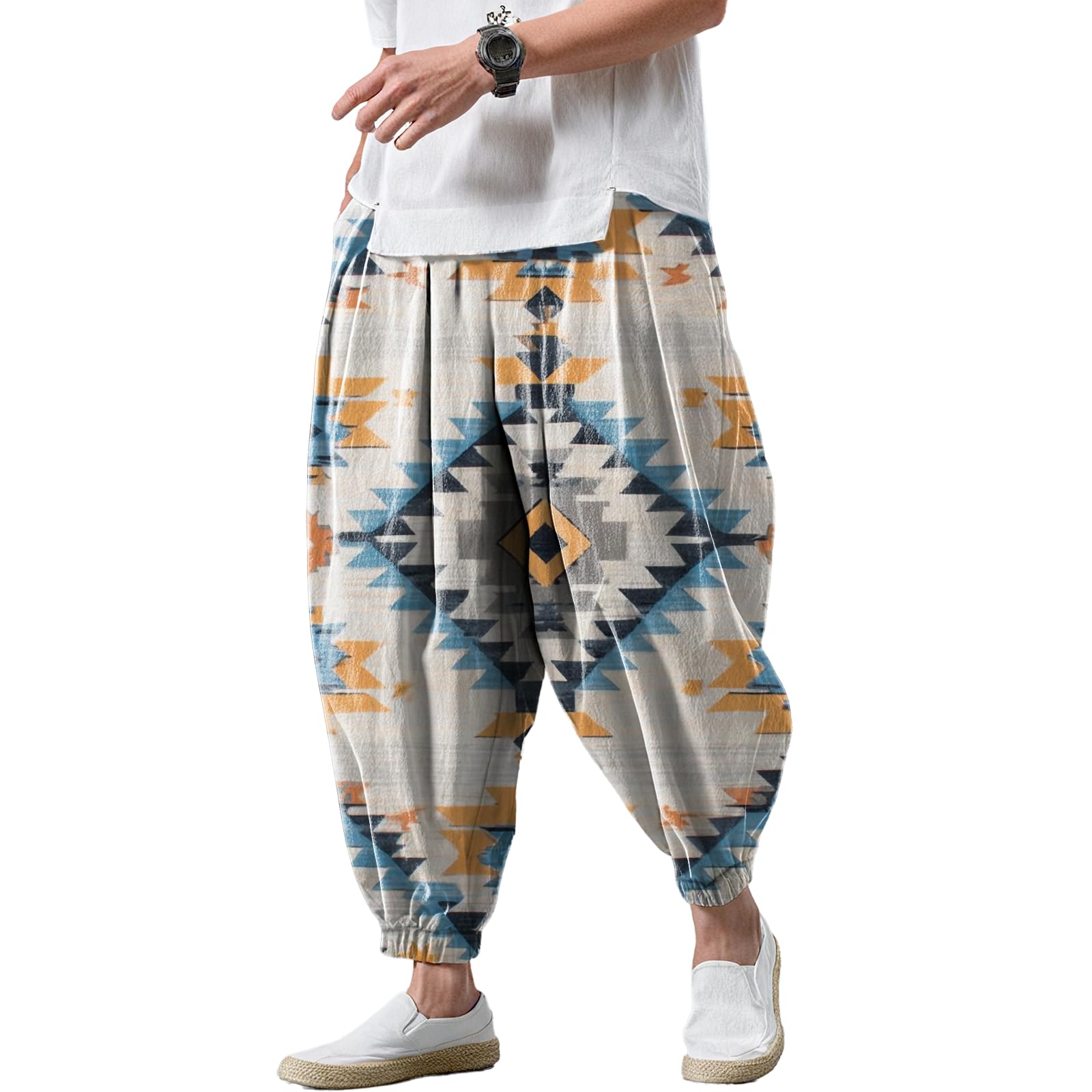 MARSVOVO Harem Pants for Mens Fashion Trousers Loose Elastic Waist Drawstring Belted Casual with Pockets Japanese Style