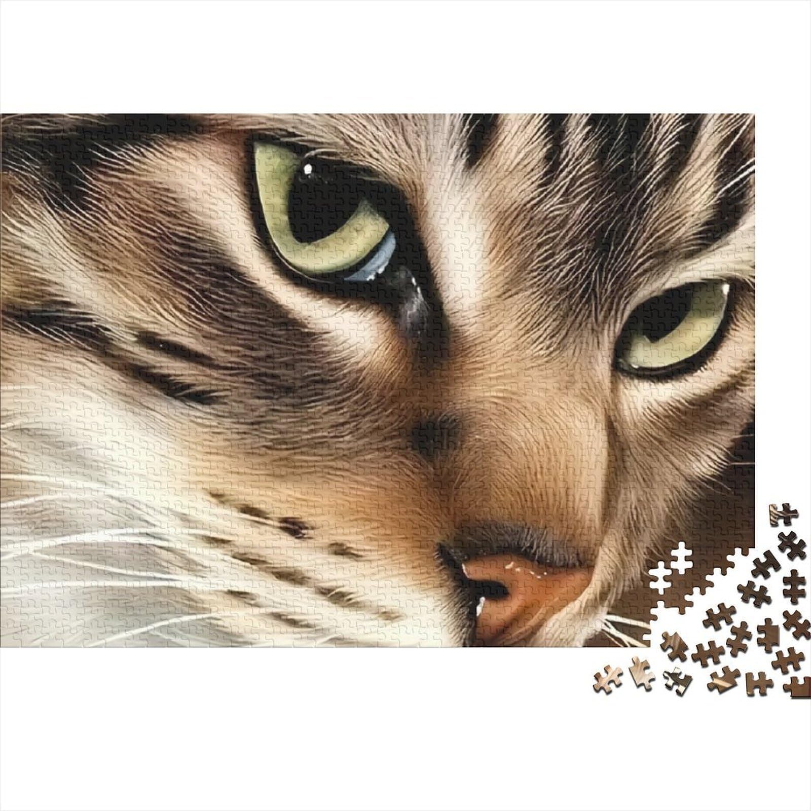 Closeup Cat Face 1000 Pieces Puzzles Colorful Tabby Cat Close-up Decoration Puzzle Educational Game for Men And Women Challenging Jigsaw Jigsaw Puzzles for Adults 38x26cm/1000pcs