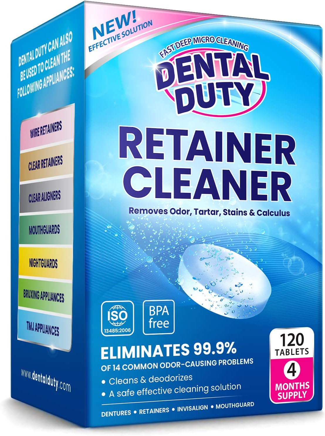 120 Retainer and Denture Cleaning Tablets -(4 Months Supply)- Cleaner Removes Bad Odor, Plaque, Stains from Dentures, Retainers, Night Guards, Mouth Guards & Removable Dental Appliances. Made in USA