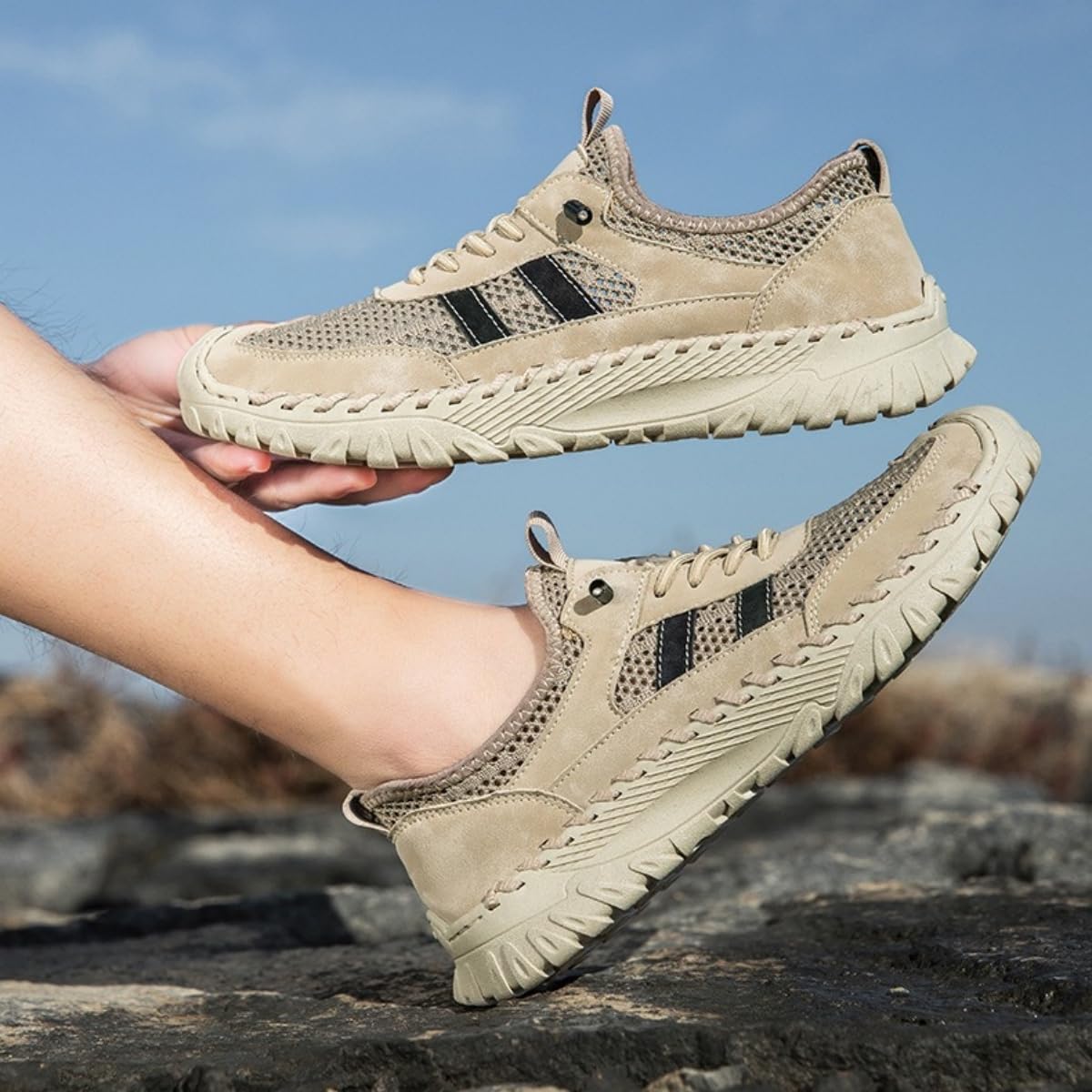 Chaussures orthopédiques pour homme, à enfiler - Chaussures de randonnée orthopédiques en cuir - Baskets en maille respirante pour la marche - Sandales d'extérieur décontractées