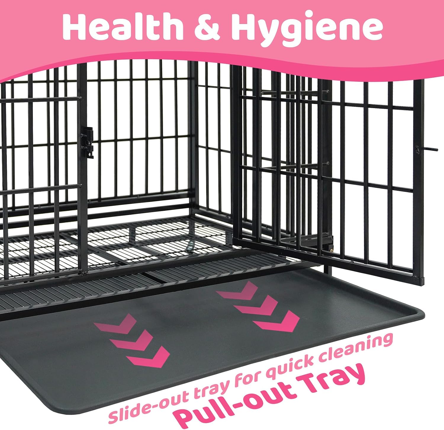 Stackable 36 Inch Heavy Duty Dog Crate, Indestructible Dog Crate with Lockable Wheels, Double Door Escape Proof Dog Kennel Indoor with Tray, Rolling Dog Crate for High Anxiety Medium Dogs