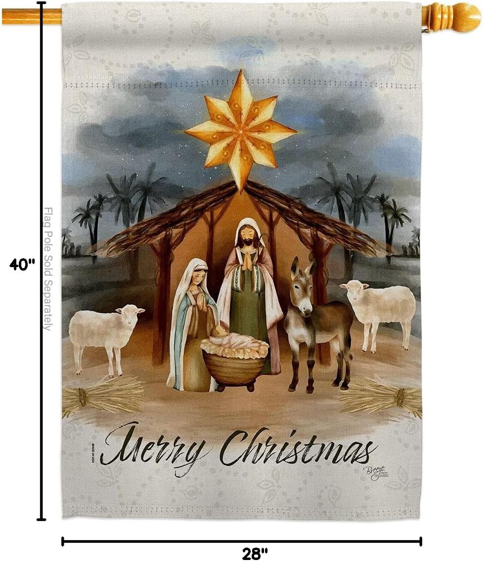 Birth of Jesus House Flag Wintertime Nativity Three King Religious Holy Family Season Christian Small Decorative Gift Yard Banner Made In USA 28 X 40