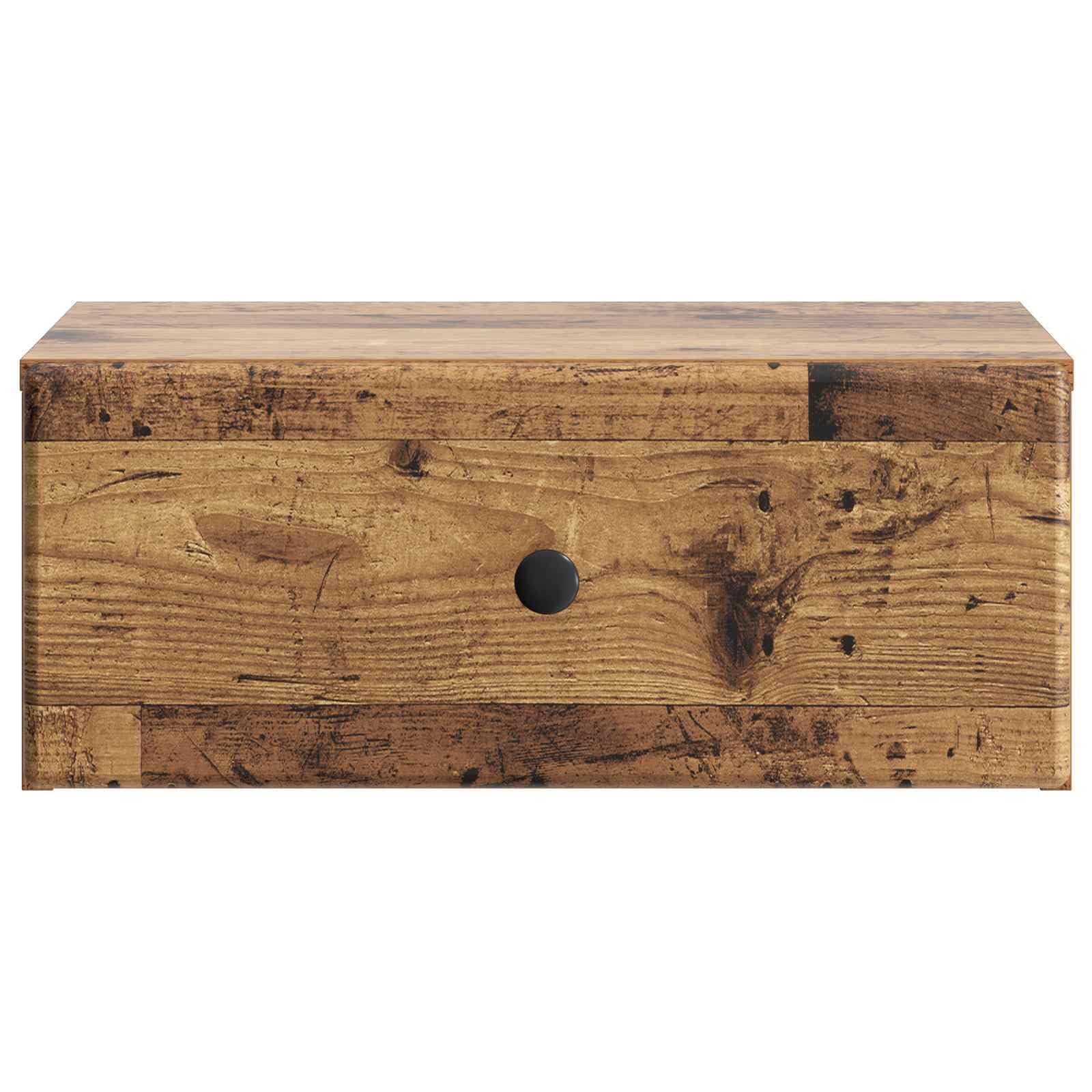 Hothingwell Ścienny stolik nocny, 2 sztuki, antyczne drewno, 49 x 34,5 x 20 cm, kompaktowy stolik nocny z szufladą i półką, minimalistyczny współczesny design do nowoczesnej sypialni