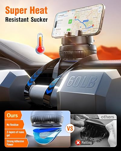 Miniatura 4 de pop-tech Soporte para teléfono con ventosa de automóvil rotación de 360 y ajustable en 30 soporte para teléfono celular con ventosa al vacío con