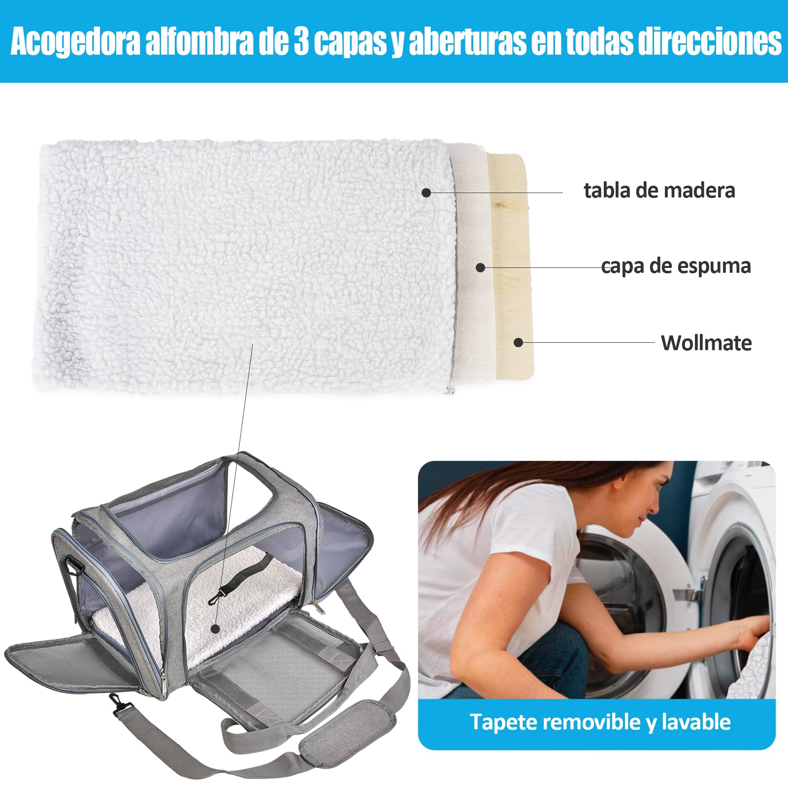 Transportín para Perros Bolsa, Bolsa Transporte Transpirable para Mascotas, Correa de Hombro Ajustable y Colchón Suave, Soporta 8 kg, Transportin Animal (Gris, L 43 x W 28 x H 28 cm)