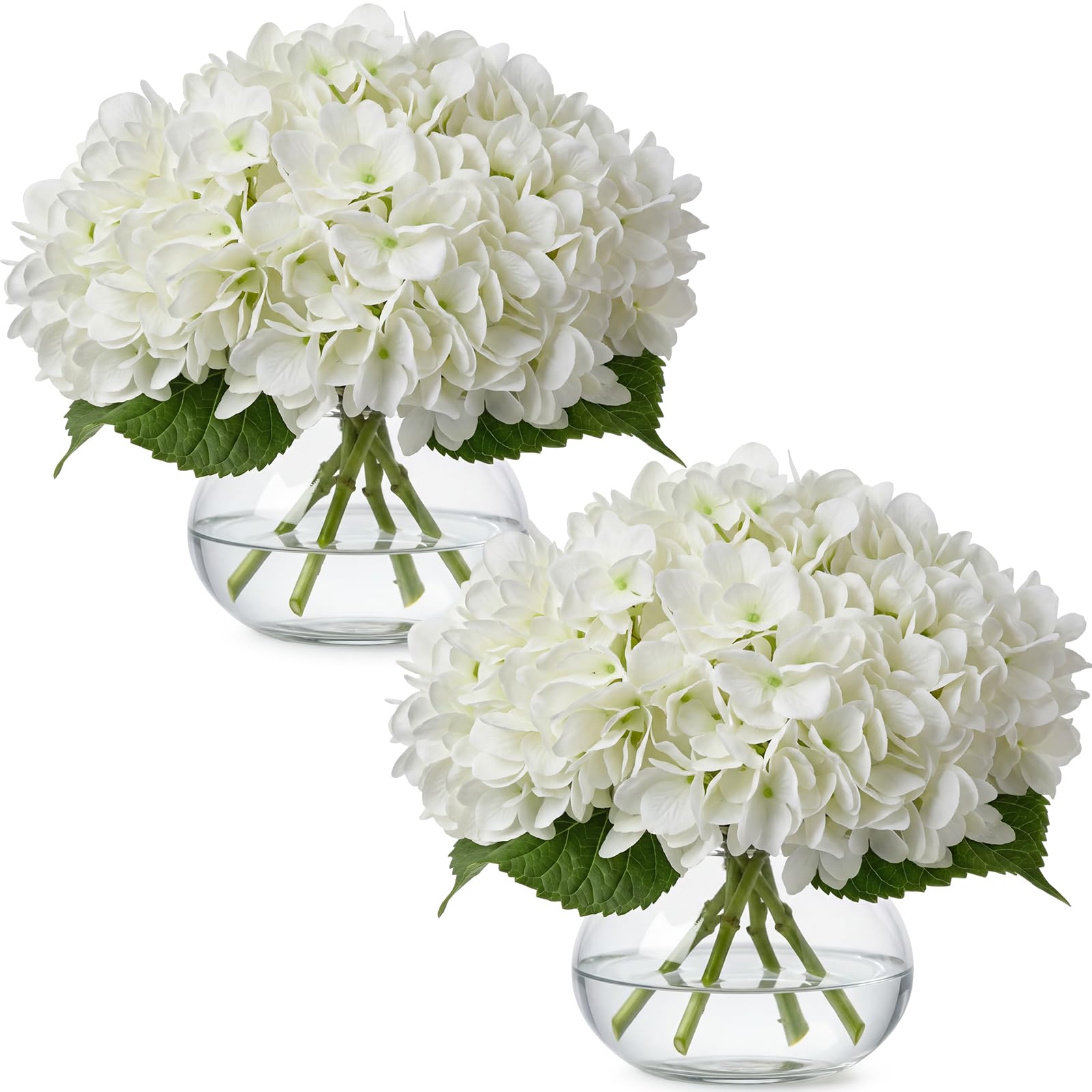 Photo 1 of ****ONLY ONE ****Zeyune 2 Pack Hydrangea Artificial Flowers with Vase Faux Hydrangea Flowers Fake White Silk Hydrangeas with Faux Water for Home Table Centerpieces Wedding Baby Shower Birthday Party Decoration
