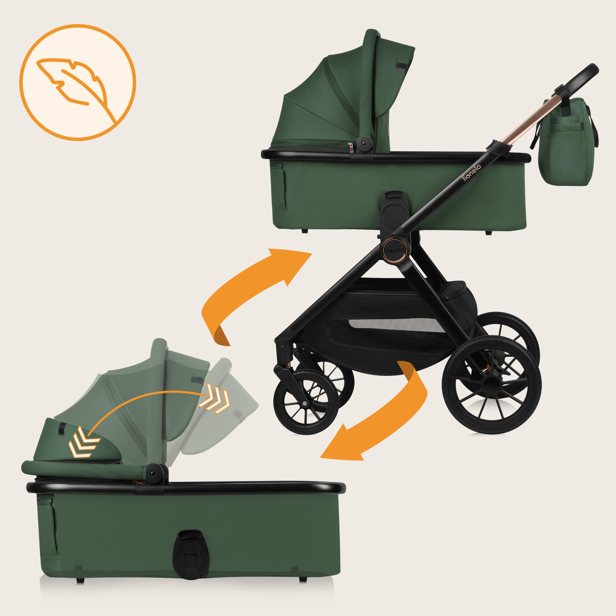 LIONELO LAYLA 2 w 1 Wózek Spacerowy Dziecięcy 0-48 miesięcy do 22 kg Gondola do 9 kg, Regulacja Oparcia i Podnóżka, AiryDots, Obrotowe Koła PU 360° Pełna Amortyzacja Budka XXL