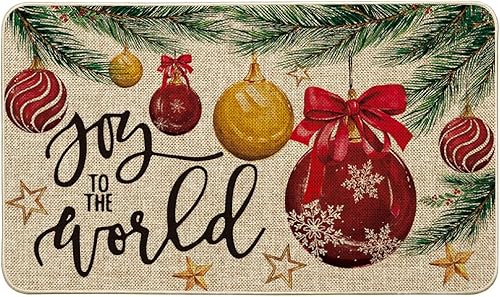 Artoid Mode Joy to The World - Tapete de Navidad con bolas rojas, decoración del hogar de invierno y Navidad, tapete de bajo perfil, tapete para disponible en Yaxa El Salvador