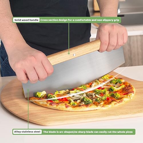 Miniatura 6 de Juego de 5 piedras grandes para pizza, piedra de pizza resistente de 16 pulgadas para horno y parrilla con asador, cáscara de pizza (roble),