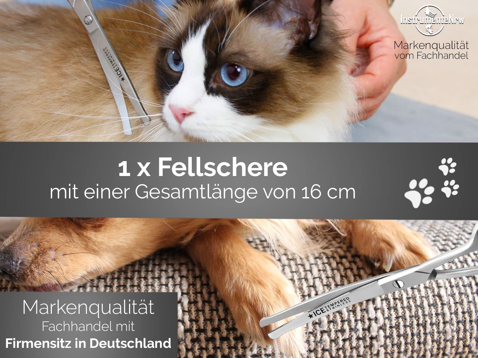 Kombi-Set Gebogene Fellschere Pfotenschere Hunde-Haarschere 3-Teilig 11,5 cm - 14,5 cm, 16 cm aus rostfreiem Edelstahl