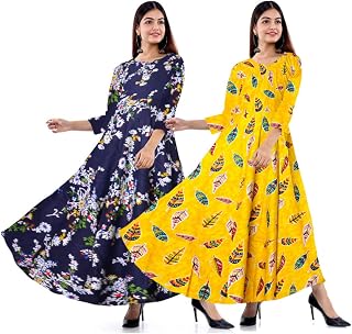 New Ethnic Women's Fit & Flare Maxi Gown Free Size Combo Pack of 2 Piece
