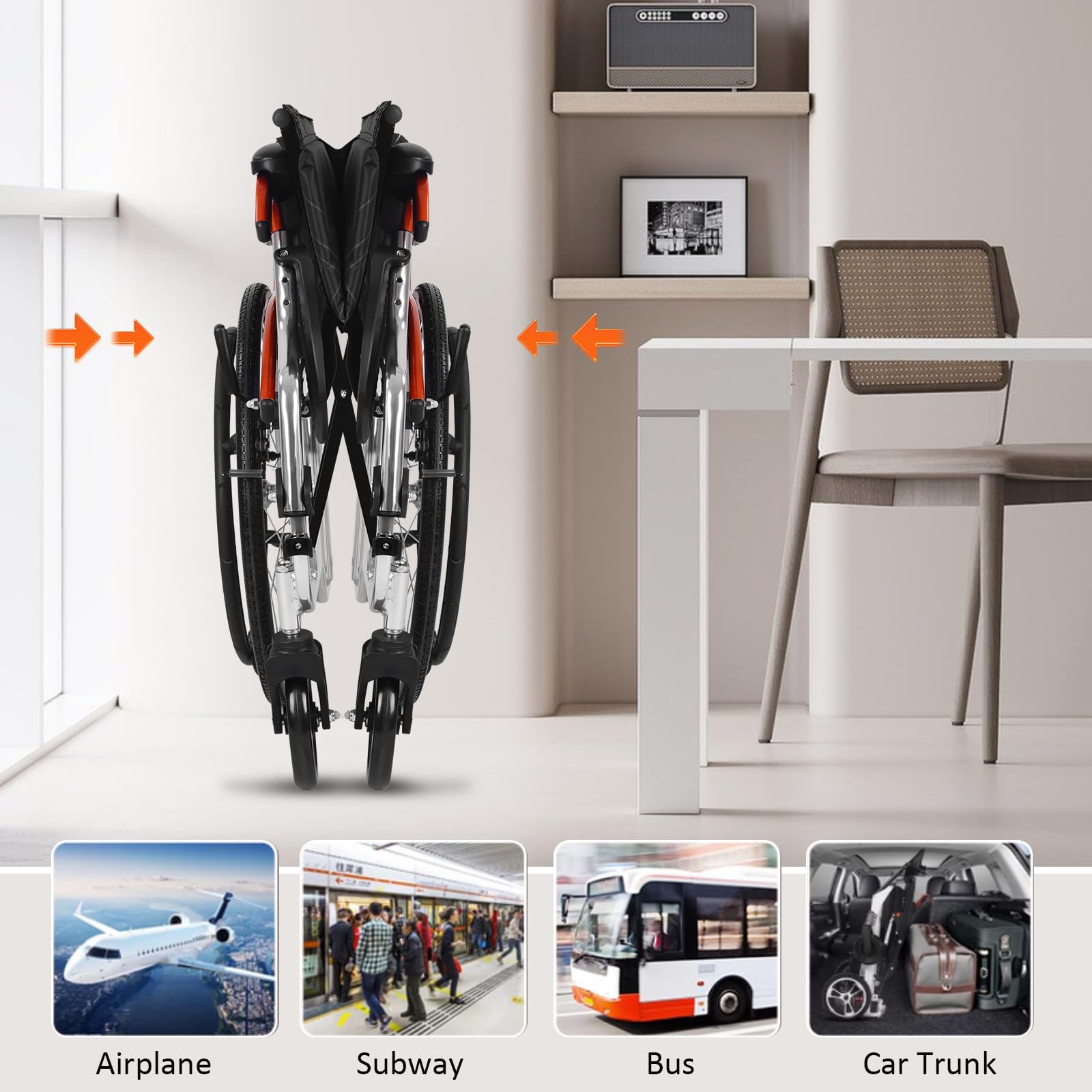 VEYFOQIK Lightweight Foldable Wheelchair,Transport Wheelchair with Handbrakes Self-Propelled for Seniors Adjustable Leg Rest & Footrest 220lbs Weight Capacity