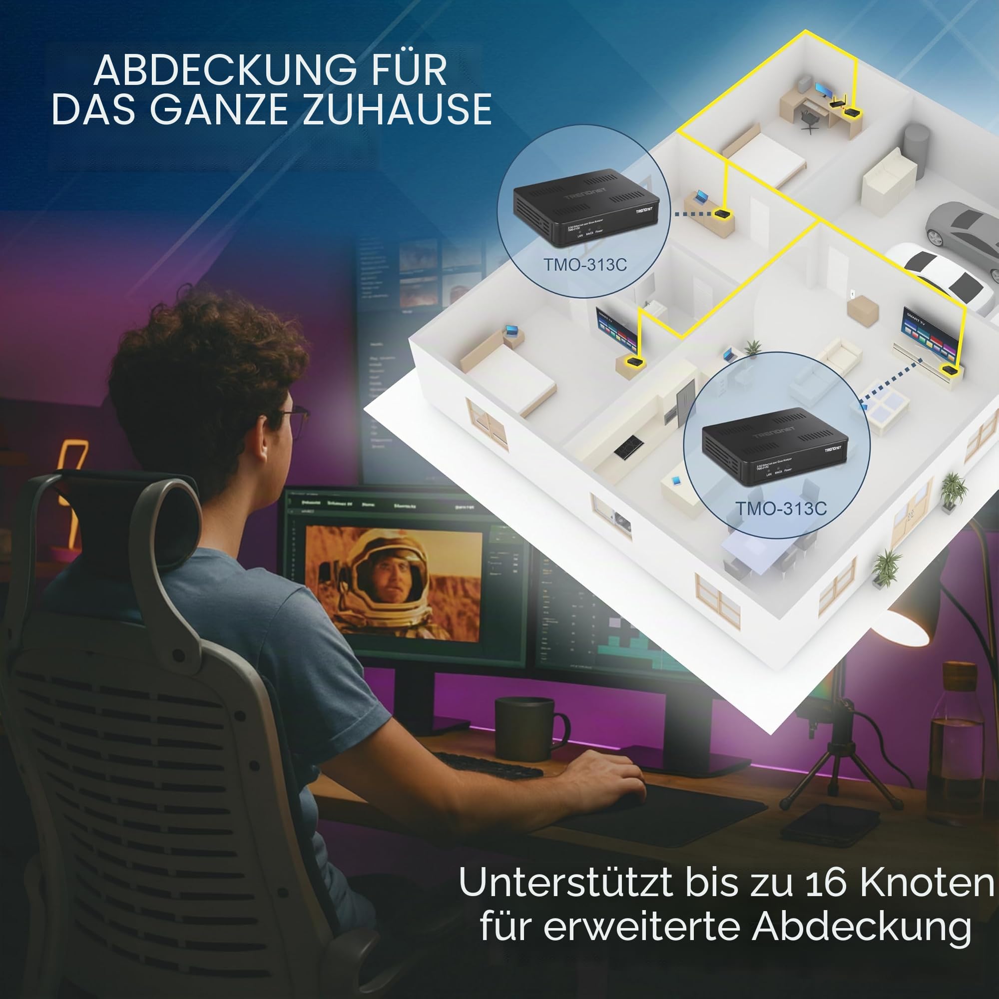 TRENDnet 2,5 Gbit/s Ethernet-Over-Koax-Adapter, TMO-313C, 1 x MoCA-Koaxial-F-Buchse, 1 x 2,5 Gbit/s RJ45-LAN-Port, NDAA- und TAA-konform
