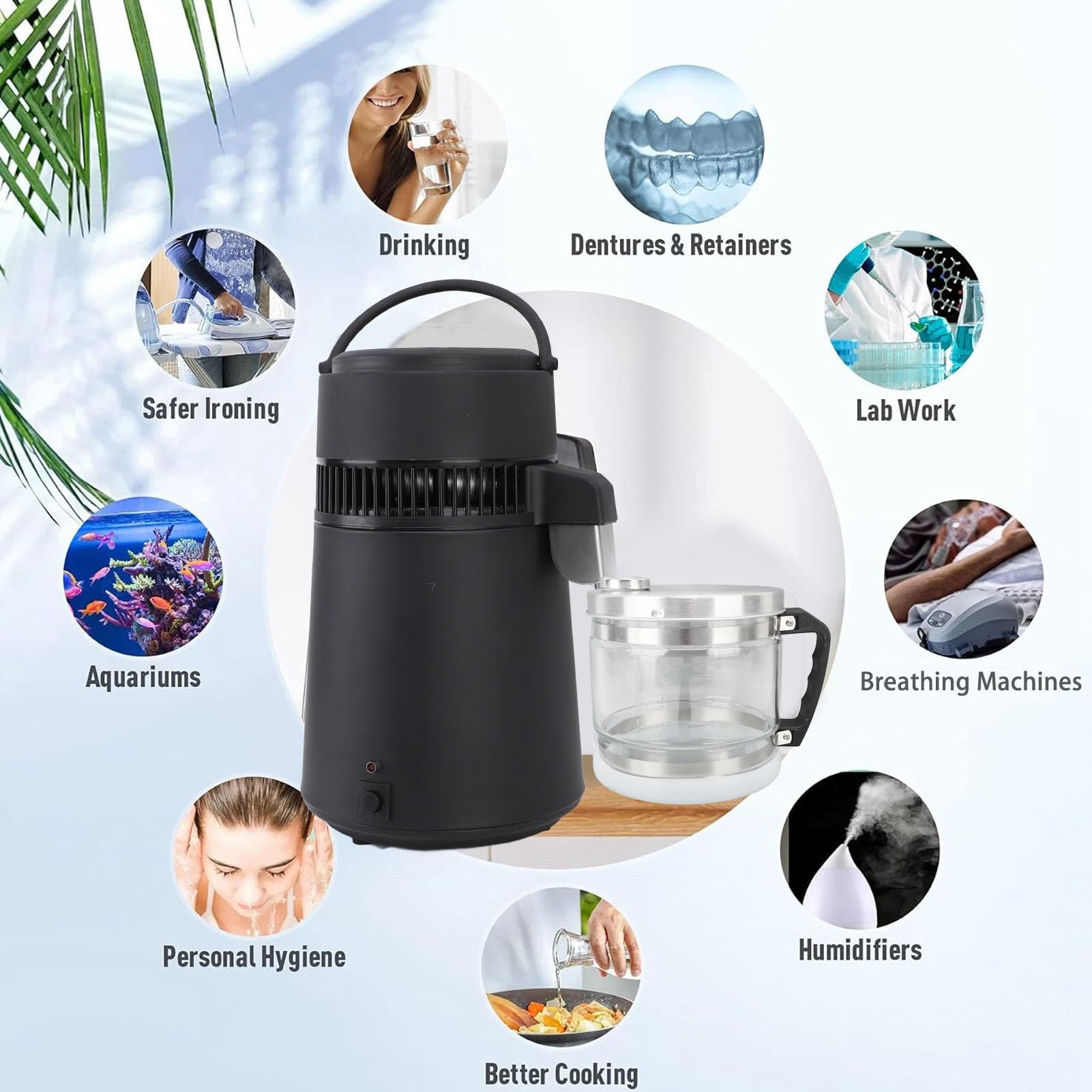 4L Wasserglas-Karaffe für Destilliergerät, Wasserdestillier-Glastopf, Destillier-Sammelflaschenglas für Wasserdestillierfilter auf der Arbeitsplatte