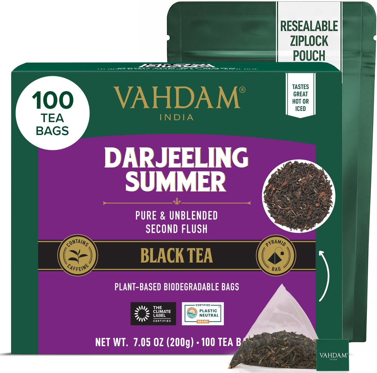 โ Darjeeling Black Tea Bags (100 Count) High Caffeine, Non GMO, Gluten Free | Smooth & Sweet Tea With Distinguished Fruity Notes | Full Bodied