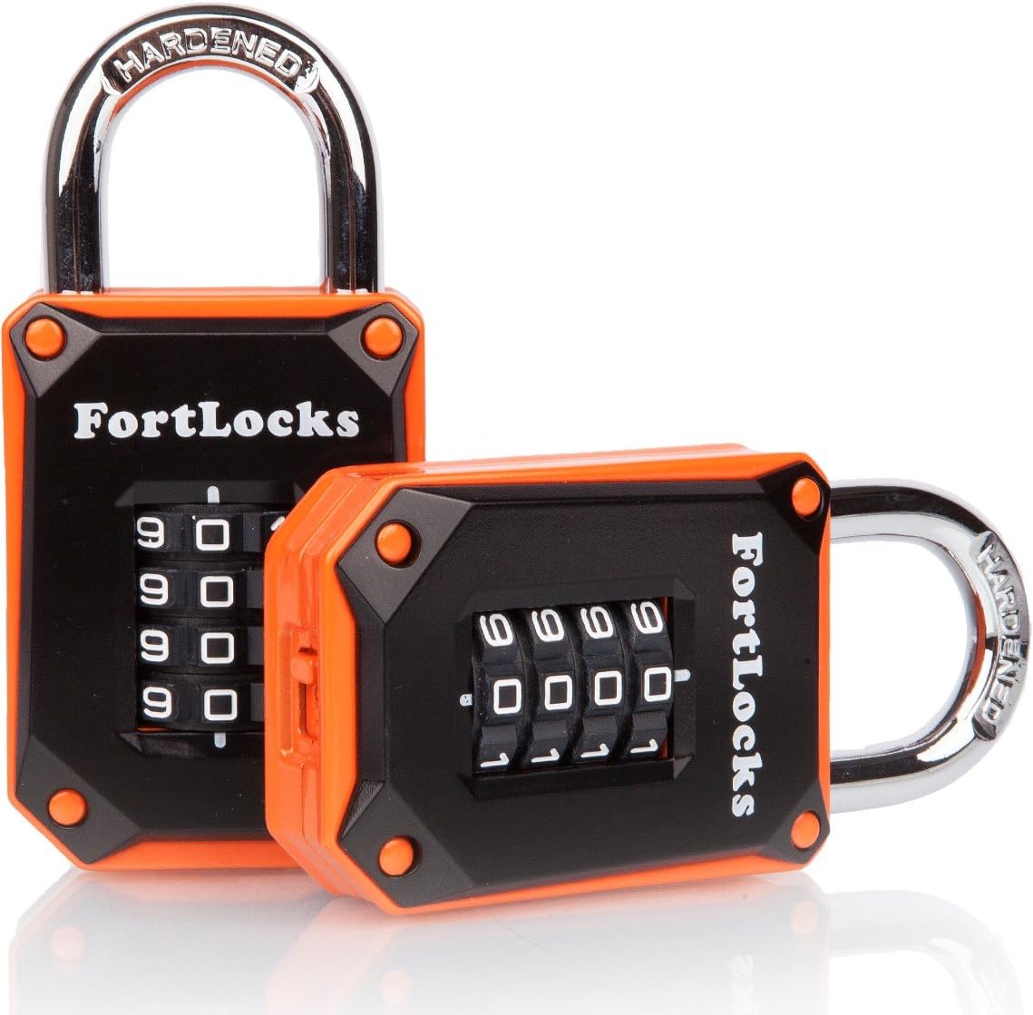 FortLocks 2 Pack Orange 4-Digit Combination Lock - Heavy Duty, Waterproof, Resettable