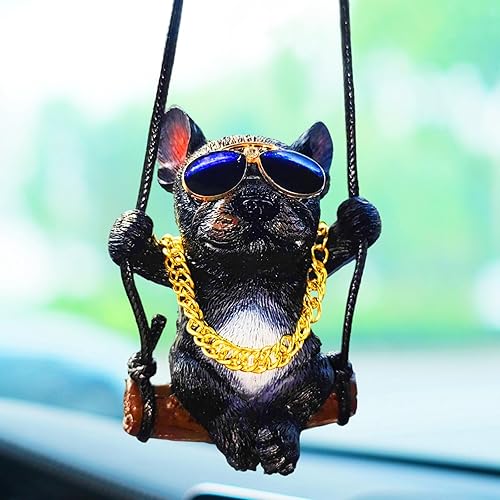 Adorno colgante de coche con diseño de perro oscilante, accesorios para colgar en el espejo del automóvil, lindos accesorios de automóvil de bulldog