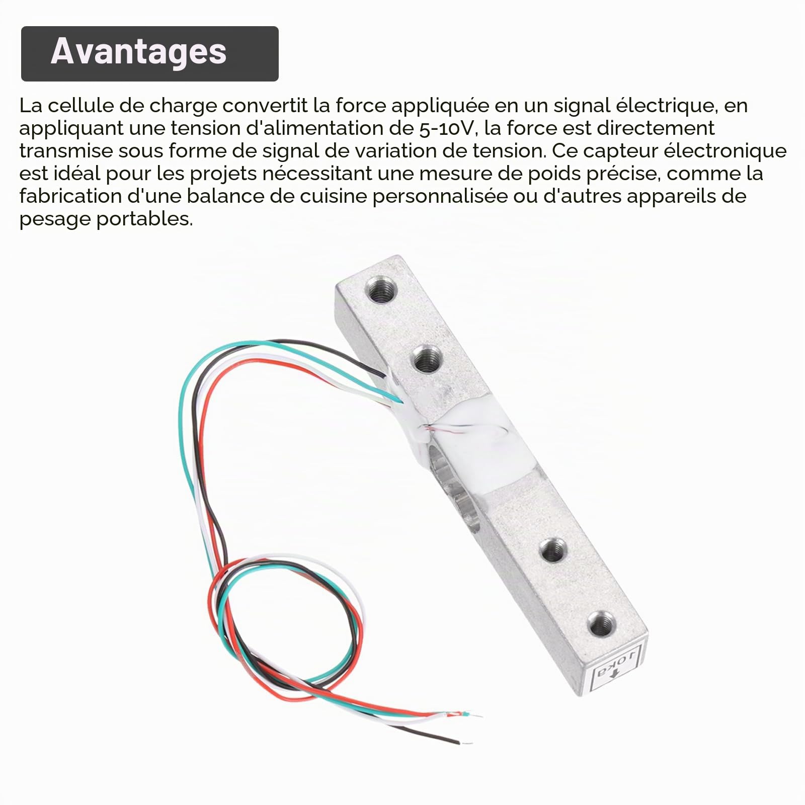 QUARKZMAN 4 Ensemble Capteurs de Poids à Cellules de Charge Numériques 10Kg + Module Capteur de Pesage HX711 24 Bits de Précision A/D à Double Canal pour Kit Balance Cuisine Électronique