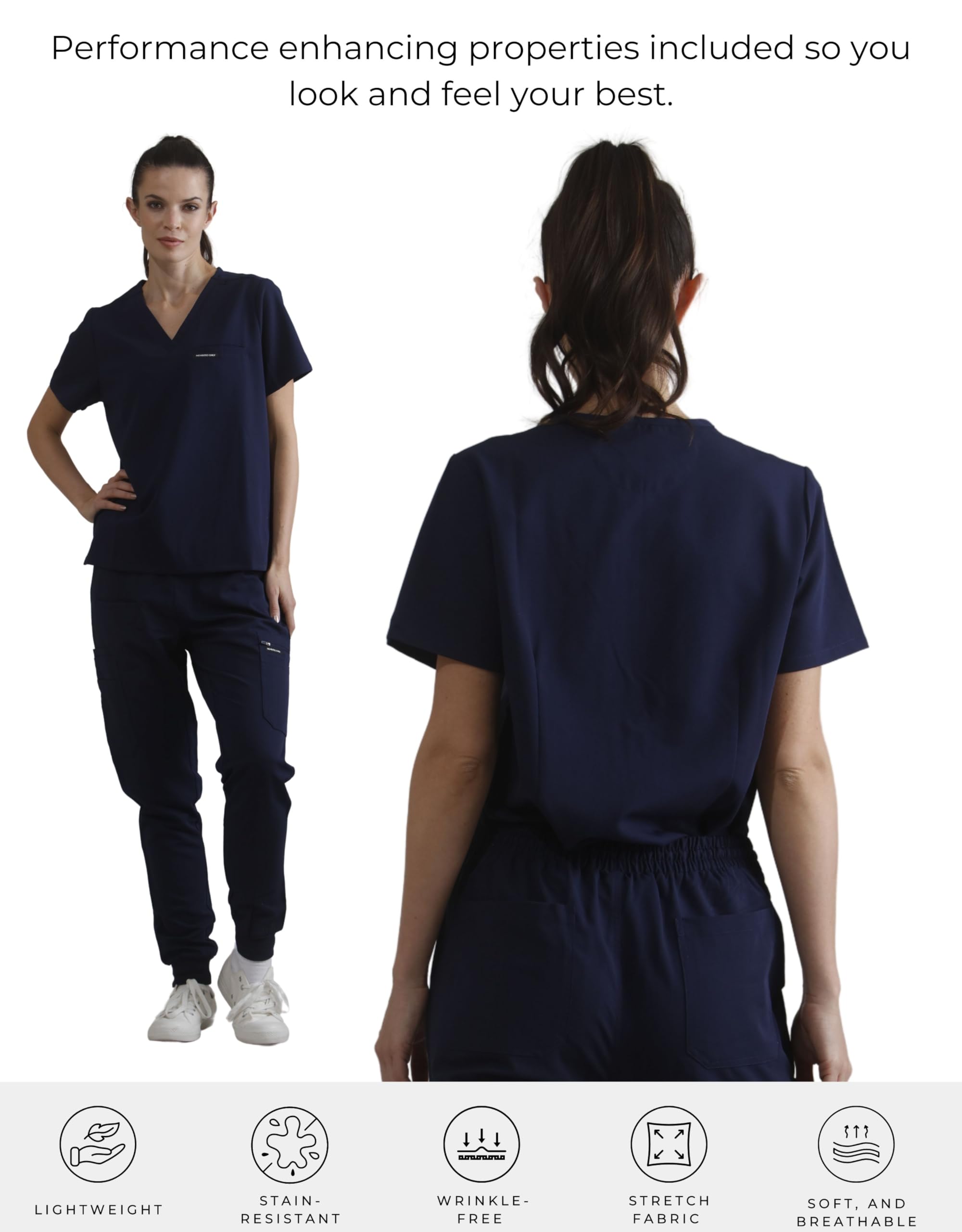 Members Only Women's Bari Scrub Top with 1 Pocket (Navy, Small)