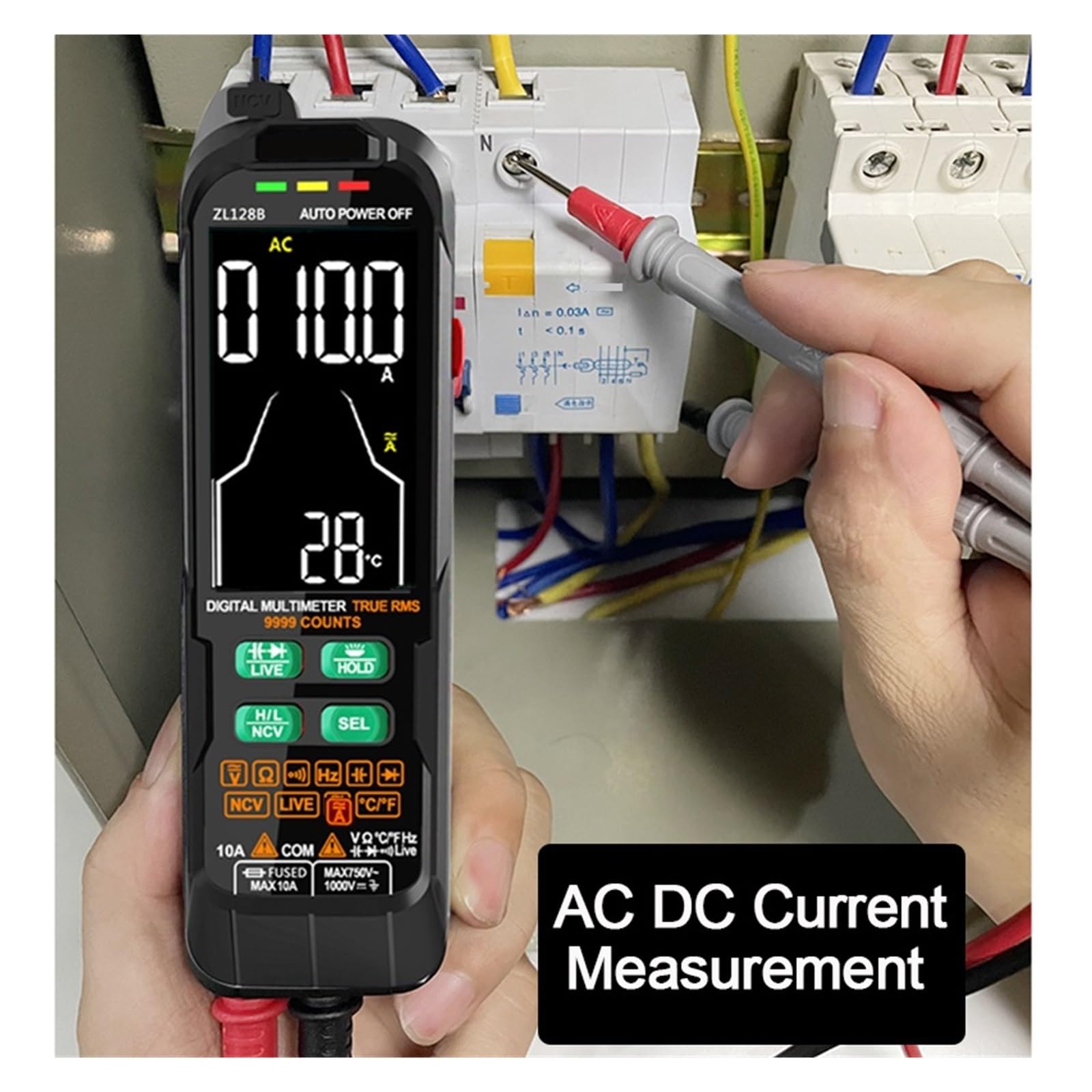 USB Charge Multimetr Cyfrowy 9999 Kolorowy Wyświetlacz LCD DC AC Napięcie Prądu Pojemność Multimetro NCV Tester Drutu Na Żywo Szybko Dokładnie Łatwy Odczyt(128B)