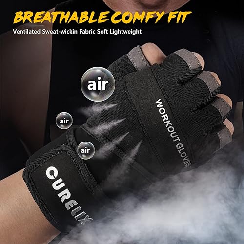 Miniatura 6 de CURELIX Guantes de entrenamiento para hombres y mujeres, guantes de levantamiento de pesas con muñequeras para entrenamiento de gimnasio, fitness,