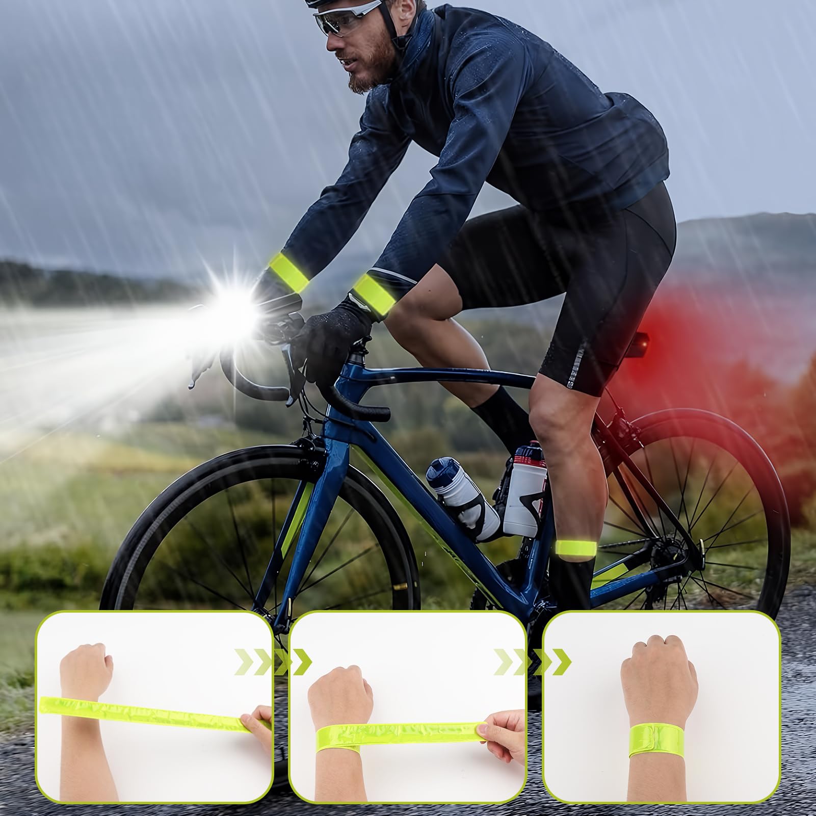 Lot De 6 Bandes Réfléchissantes Pour Vélo – Pinces De Pantalon Vertes, Visibilité Nocturne, Sécurité à Vélo Ou En Running