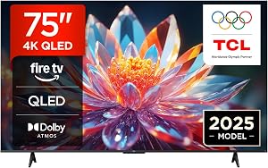TCL 75T6C 75 Zoll QLED Fernseher, 4K UHD Fire TV, HDR10+, Dolby Vision & Atmos, Smart TV mit Sprachsteuerung mit Alexa, Google Cast & AirPlay 2, HDMI 2.1
