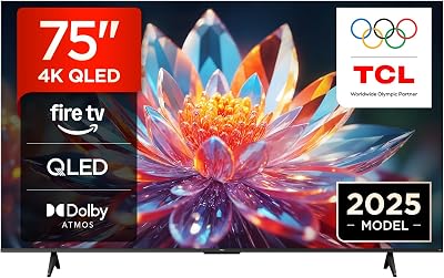 TCL 75T6C 75 Zoll QLED Fernseher, 4K UHD Fire TV, HDR10+, Dolby Vision & Atmos, Smart TV mit Sprachsteuerung mit Alexa, Google Cast & AirPlay 2, HDMI 2.1