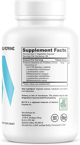 Miniatura 2 de Swolverine Probiotix  Suplemento probiótico avanzado, DE111 Bacillus Subtilis, salud digestiva, salud intestinal, apoyo al sistema inmunitario, (60