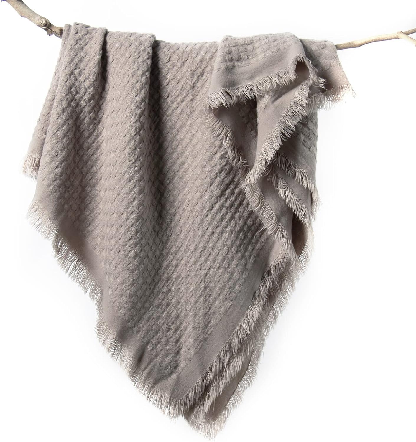 Couverture lit et canapé en tricot gaufré léger, déco bohème taupe