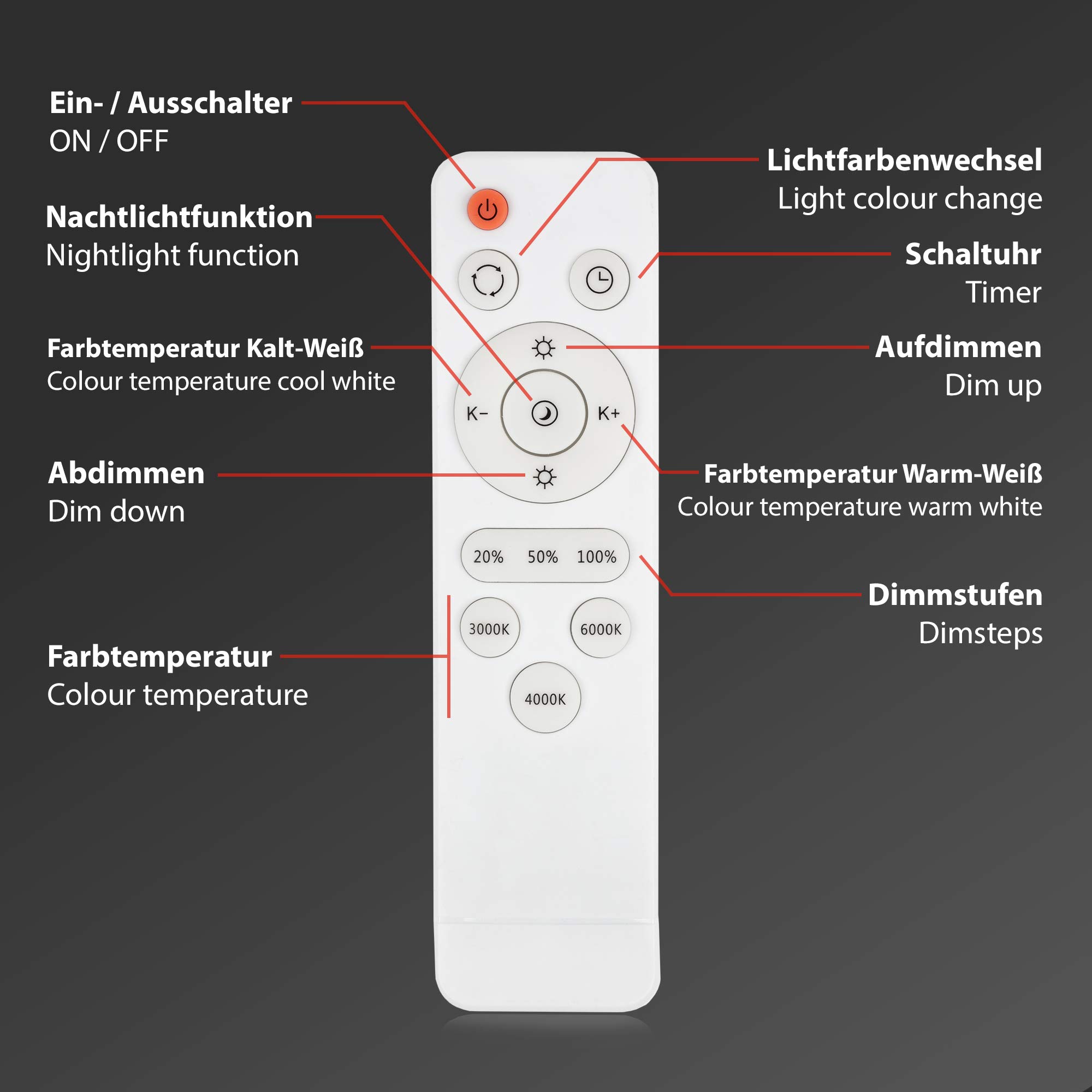 BRILONER Leuchten 3386-016 Plafoniera a LED effetto stellato e cristalli trasparenti, lampada da soffitto con funzione dimmer, telecomando, funzione luce notturna, timer e memoria, bianco, Ø 59,5 cm