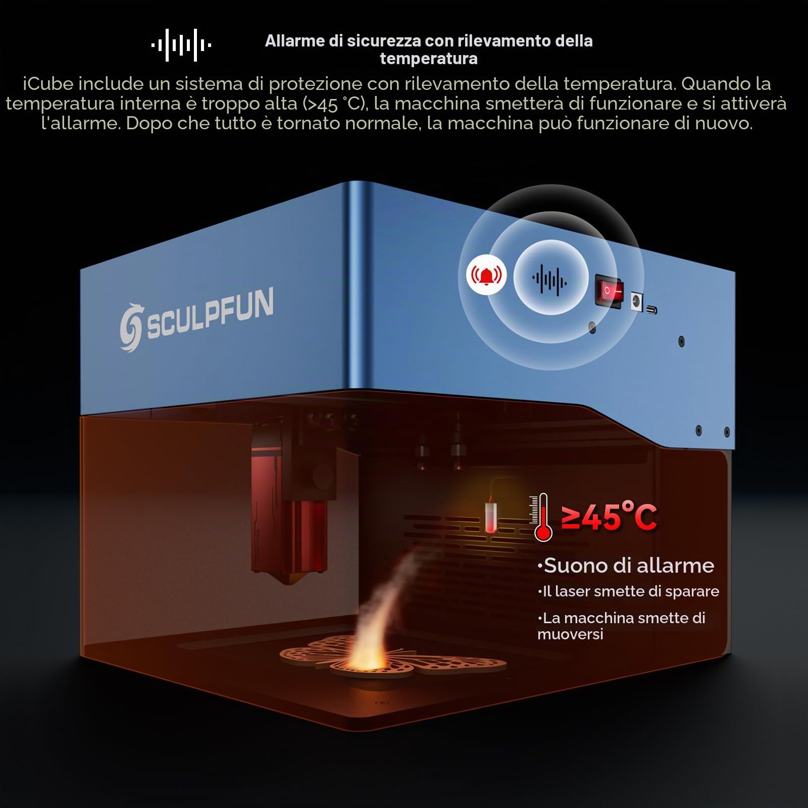 SCULPFUN iCube 3W Incisore laser, punto laser da 0,02 mm, velocità di incisione 10.000 mm/min, macchina per incisione laser con filtro antifumo, connessione app, 130 x 130 mm