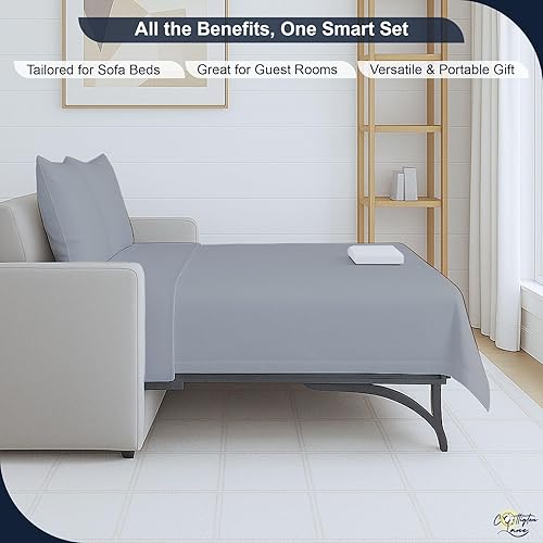 Miniatura 5 de Cottington Lane Juego de sábanas para sofá cama tamaño Queen, 4 piezas de alta calidad, 100% algodón egipcio, sofá cama de 6 pulgadas de