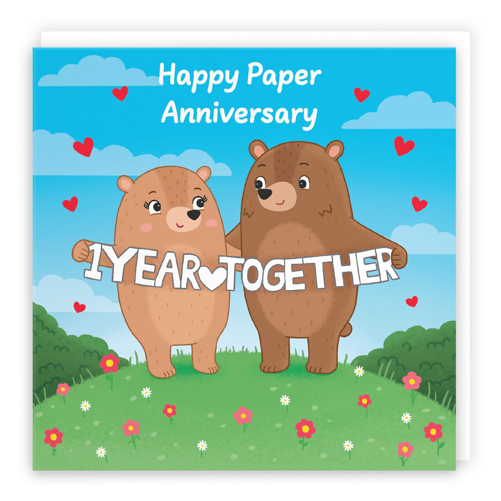 Hunts England - Bonita tarjeta de primer aniversario, aniversario de papel, osos, primer aniversario, 1 año, para él, ella, pareja, hombres, mujeres, colección Love Story