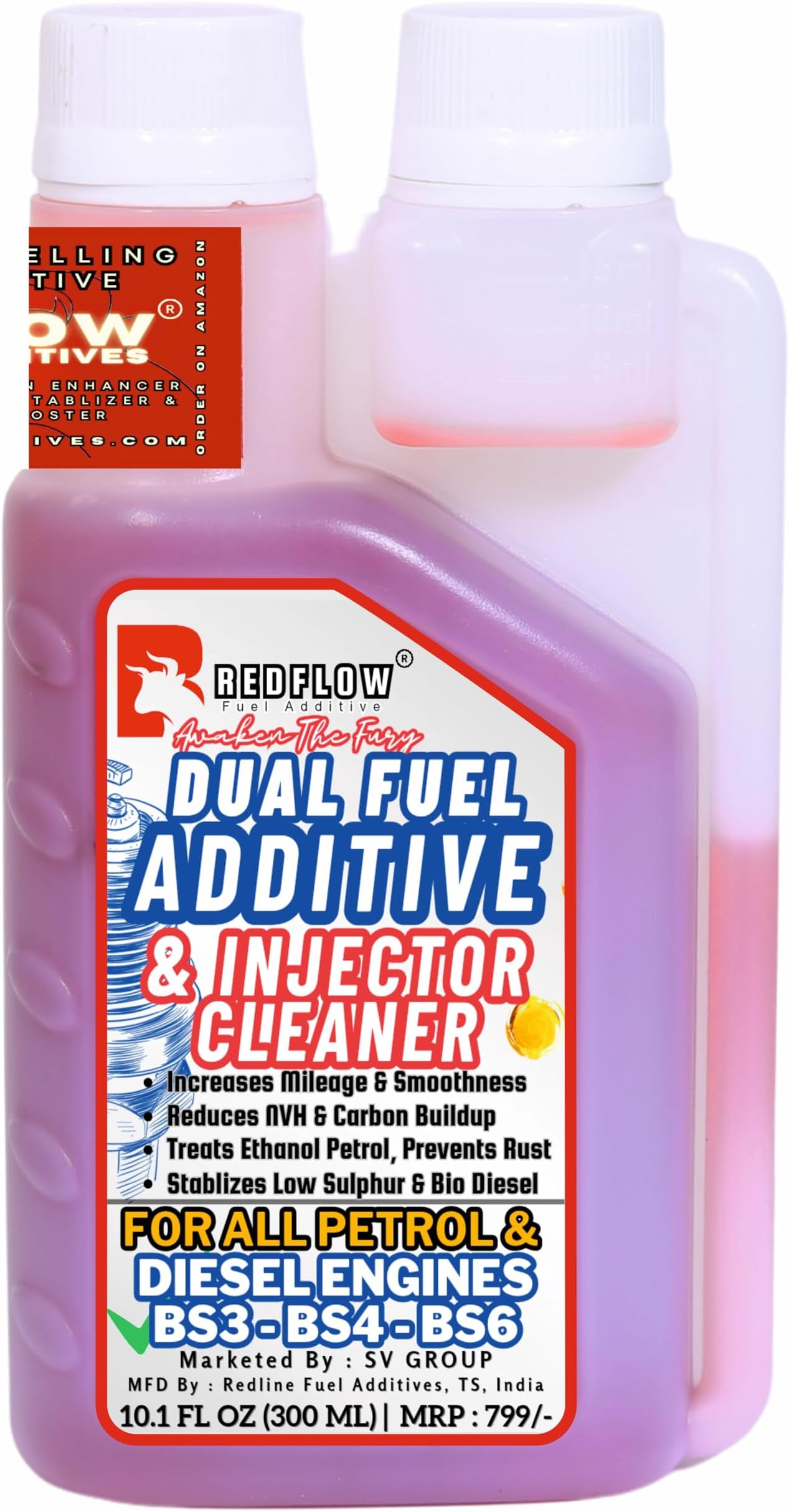 Red Flow Diesel & Petrol Additive | Injector Cleaner (300ML) Treats 60L Diesel & 150L Petrol, for All Cars, Bikes, Scooters. Keeps Engine Clean, Improves Engine Smoothness, Fuel Economy & Pickup.