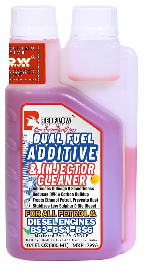 Red Flow Diesel & Petrol Additive | Injector Cleaner (300ML), Treats 60L Diesel & 150L E20 Petrol, for All Cars, Bikes, Scooters. Keeps Engine Clean, Improves Engine Smoothness, Fuel Economy.