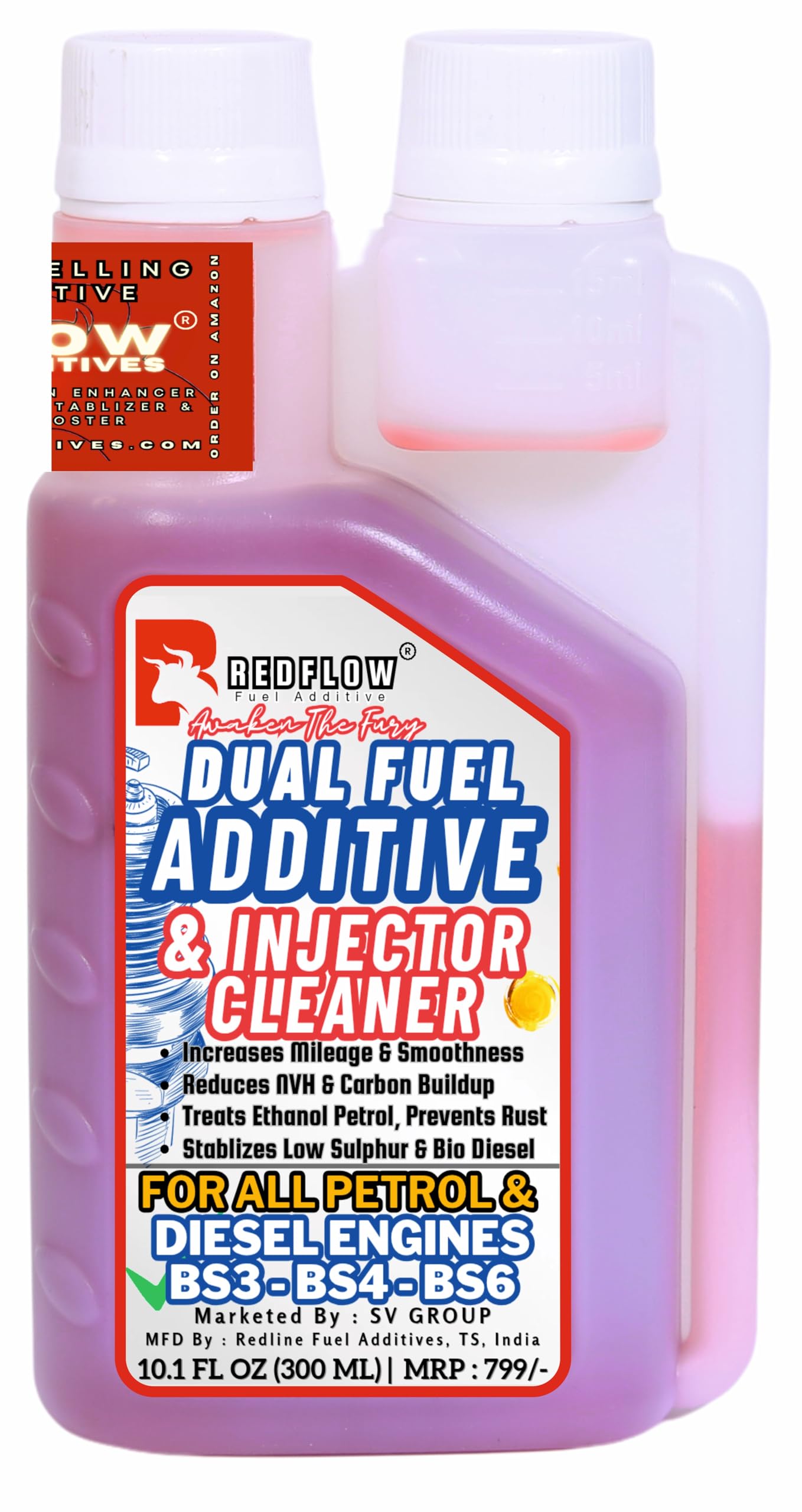 Red Flow Diesel & Petrol Additive | Injector Cleaner (300ML), Treats 60L Diesel & 150L Petrol, for All Cars, Bikes, Scooters. Keeps Engine Clean, Improves Engine Smoothness, Fuel Economy & Pickup.