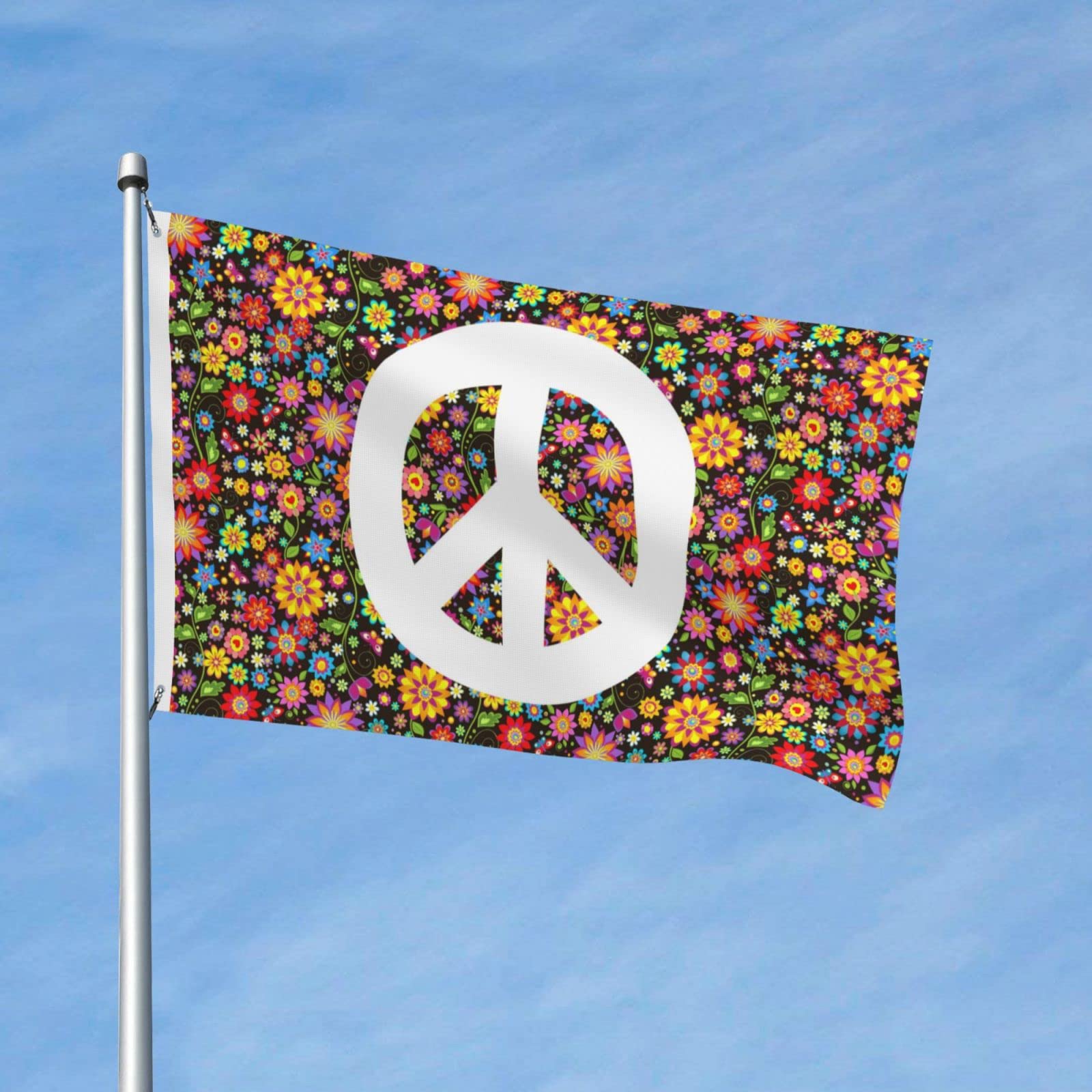 Fiokroo Hippie Friedens-Flagge Mit Blumen – 90x150 Cm, Doppelseitig, Wetterfest Für Garten & Balkon