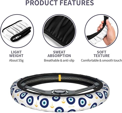 Miniatura 7 de Funda para volante MINIOZE de ojos malvados azules con luna mágica, accesorios para automóvil, linda para mujeres y niñas, universal de 15 pulgadas,