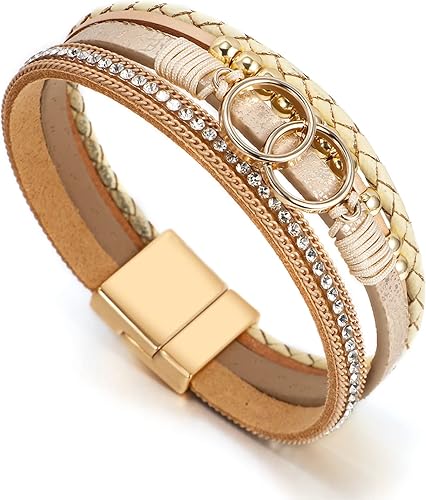 Miniatura 2 de Fesciory - Pulsera de leopardo para mujer, estilo bohemio de cuero multicapa con perlas de cristal