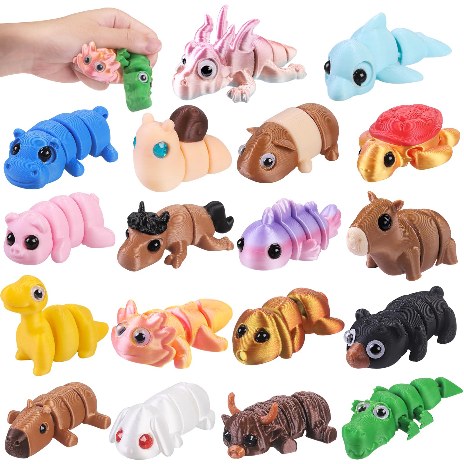 XIMISHOP 18Pcs 3D Printed AnimalsColorful Movable Joint 3D Printed Animal Fidget Toy for Home Office Desk Decoration Toys