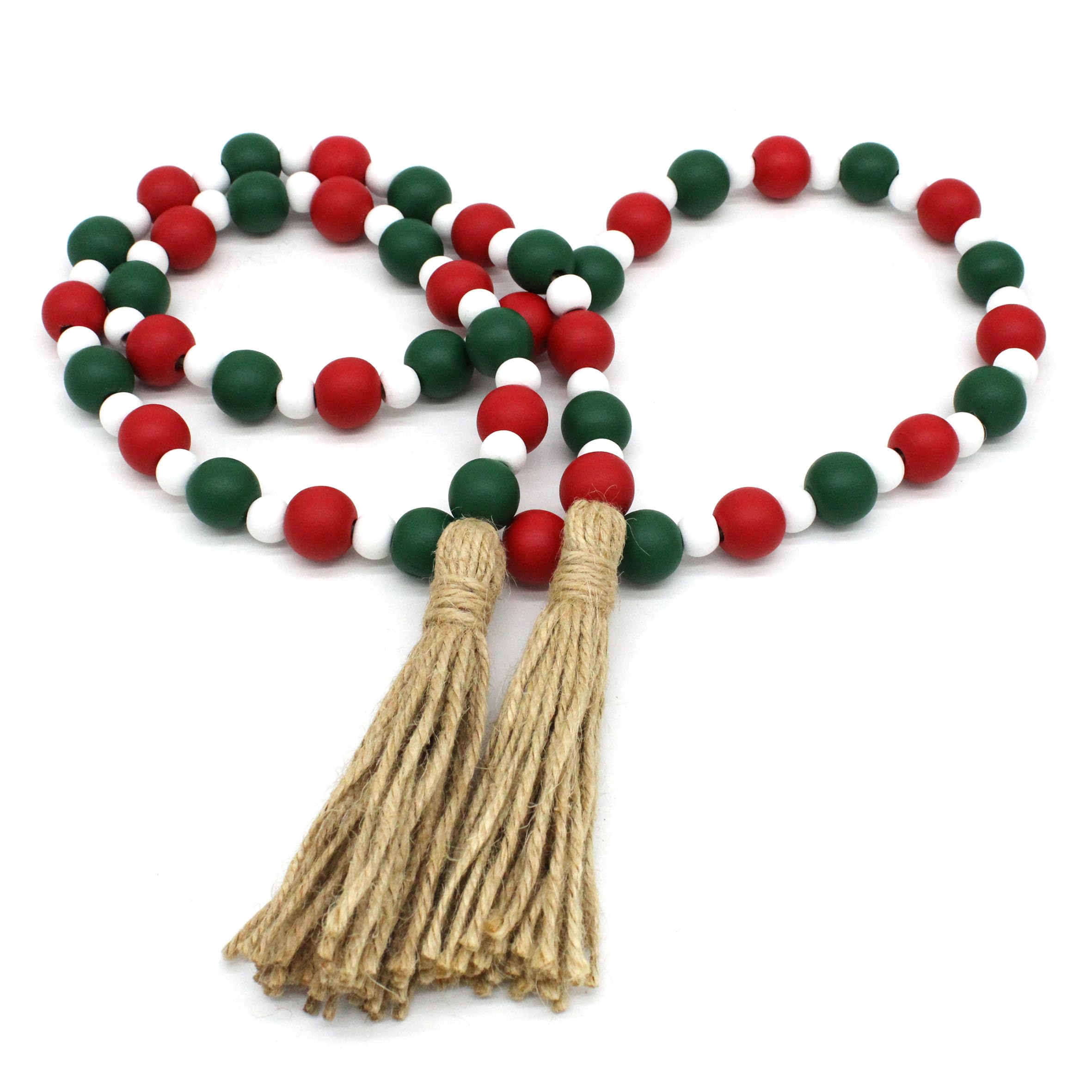 CVHOMEDECO. Wood Beads Garland with Tassels Farmhouse Rustic Wooden Prayer Bead String Wall Hanging Accent for Home Festival Decor. Black Grey Mix Distressed
