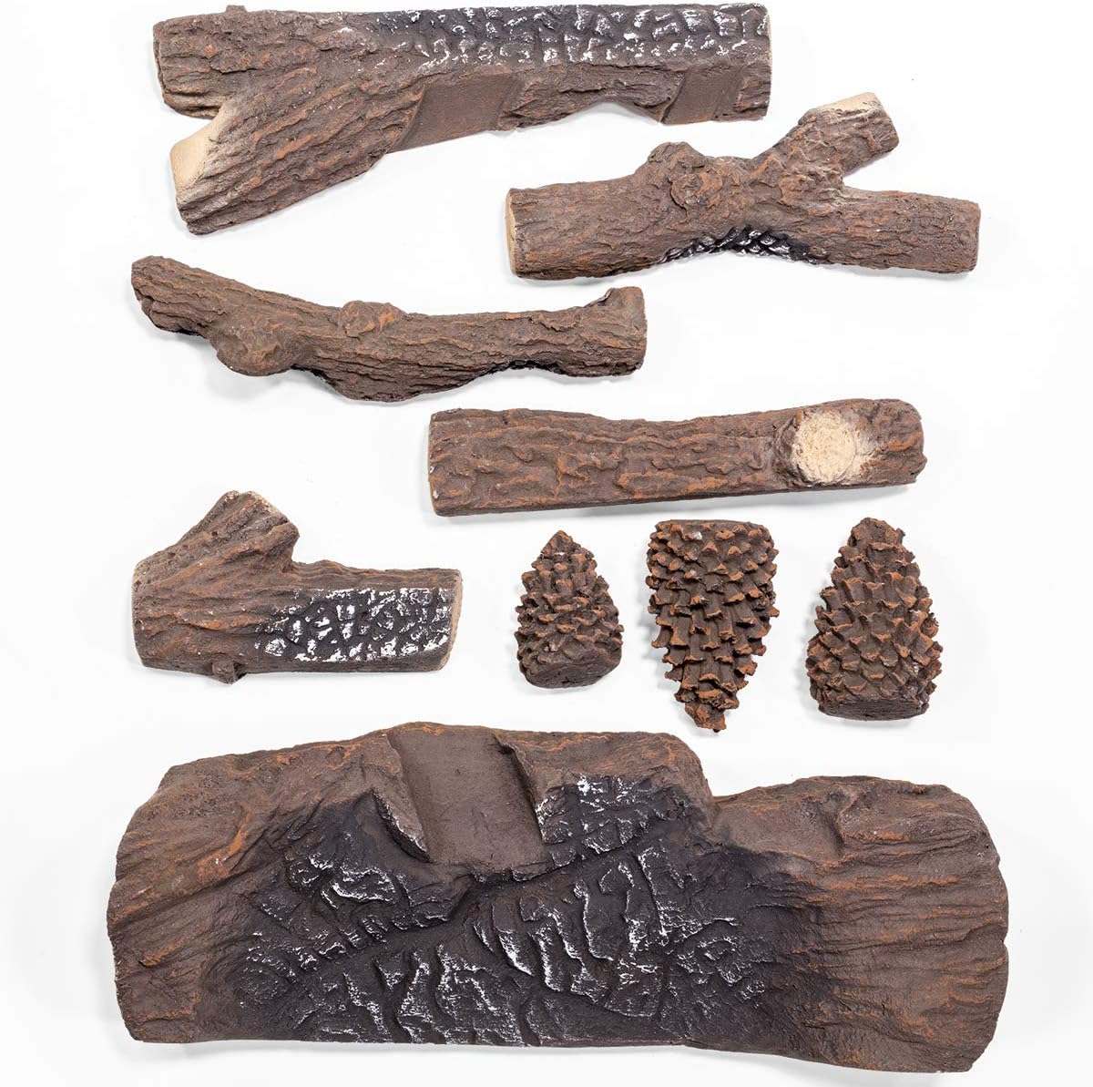Realistic Ceramic Wood Log Set for Indoor/Outdoor Fireplaces