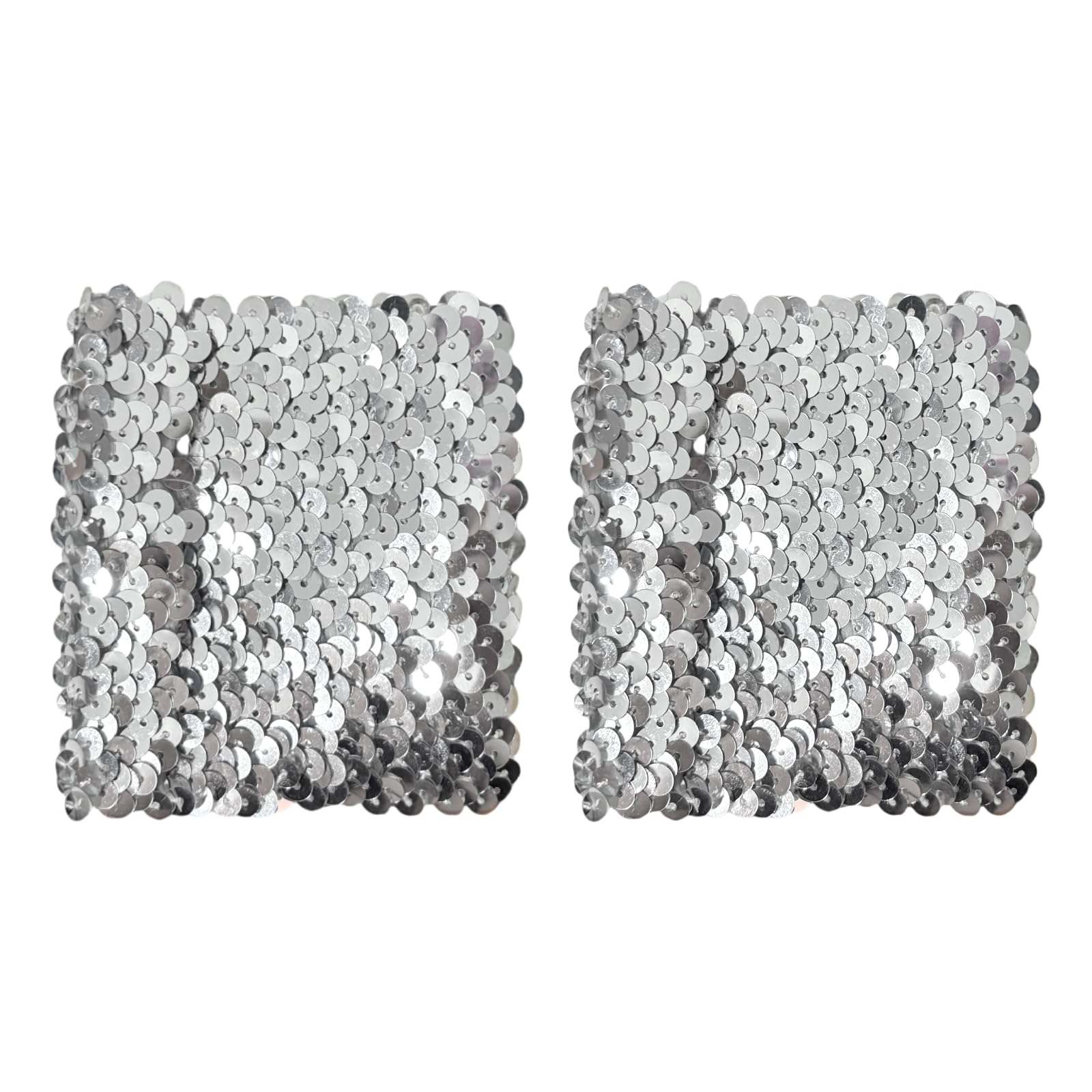 Hybursky Glitter Wrist Cuffs for Women Shiny Sequin Wristbands Fancy Dress Elastic Sparkly Wrist Strap for 80s Party Disco Party Stage Performance Costume Decoration Accessories(Silver)